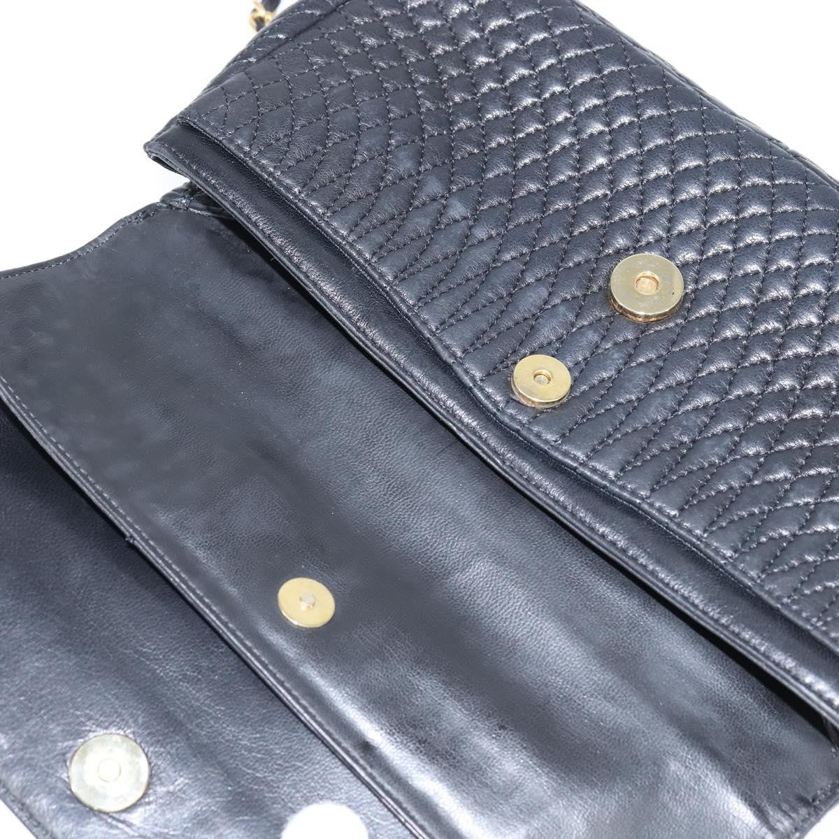 Bally Vintage Chain Shoulder Bag Quilted Leather, BLACK, LEATHER, Shoulder bag