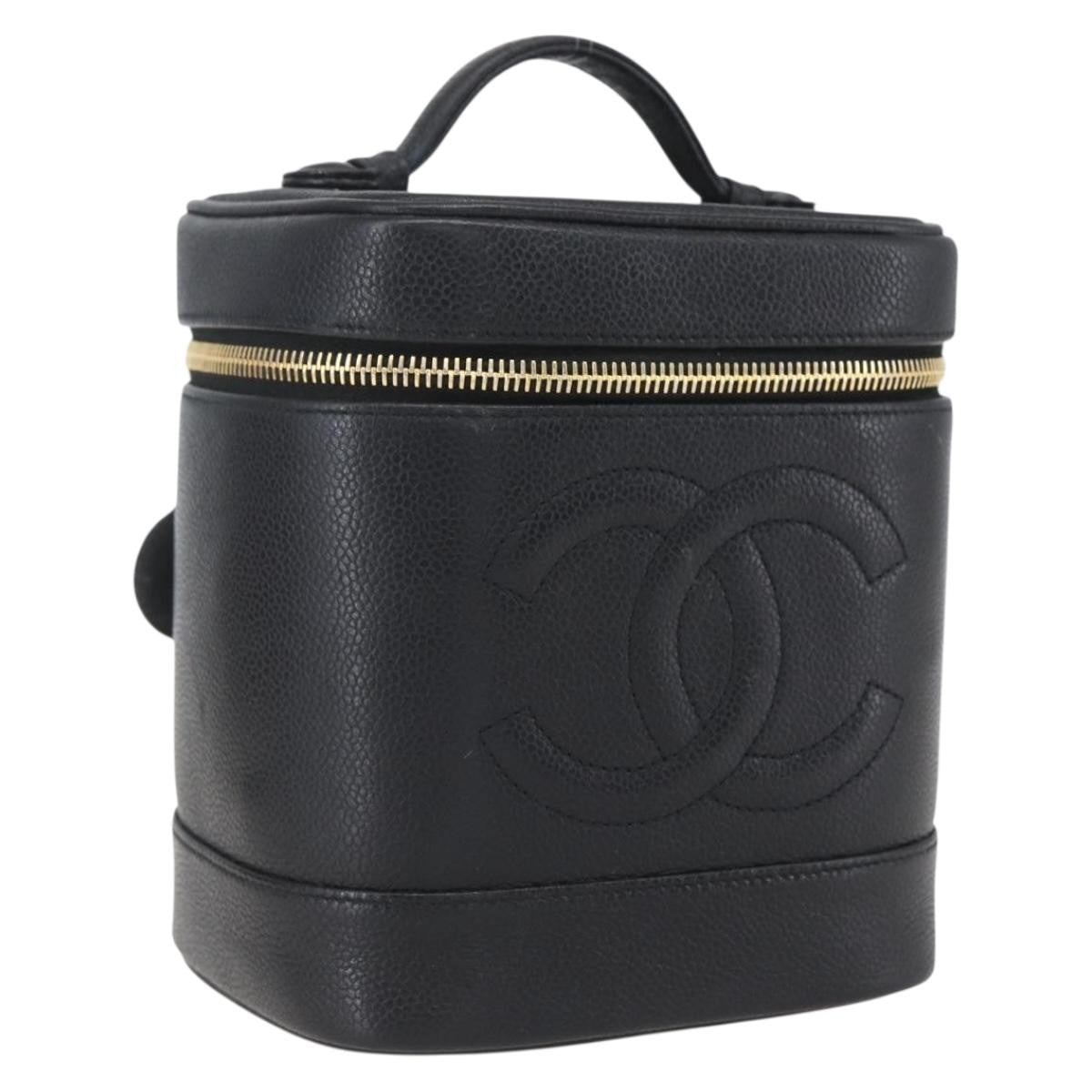 Chanel Vintage Timeless Cosmetic Case Caviar, BLACK, LEATHER, Clutche & pouche