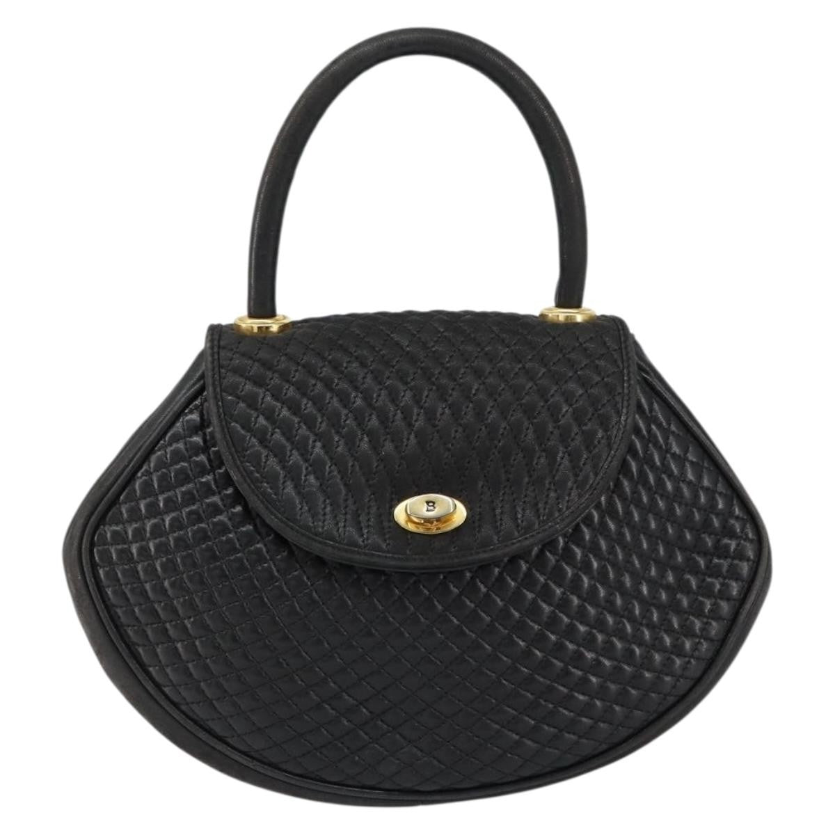 Bally Vintage Handbag Quilted Leather, BLACK, LEATHER, Handbag