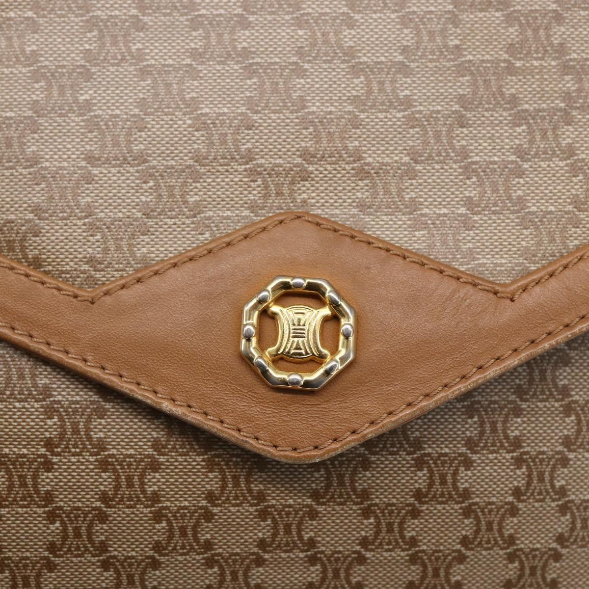 Celine Vintage Macadam Shoulder Bag Canvas and Leather, BEIGE, CANVAS, Shoulder bag