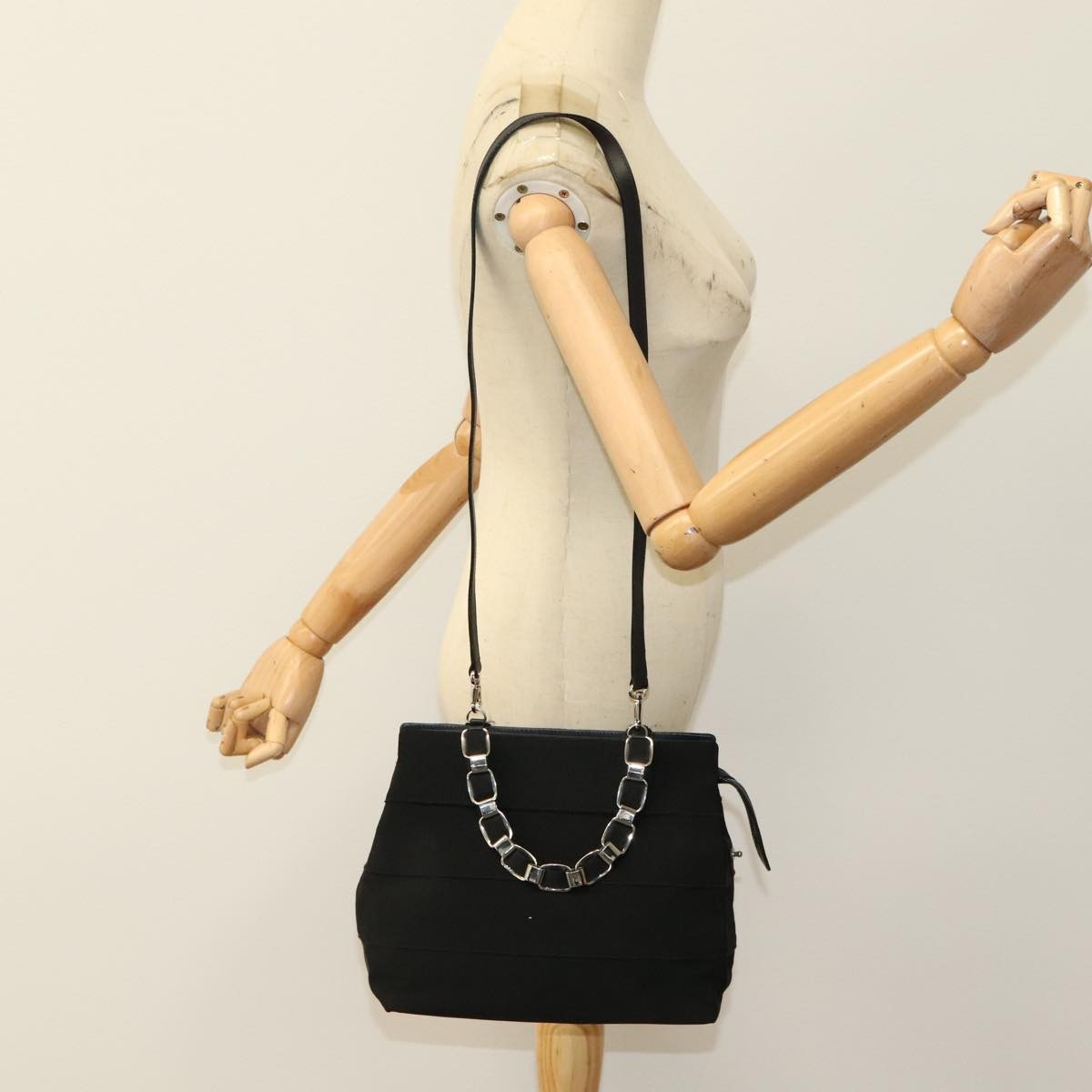 Salvatore Ferragamo Vala Handbag Canvas, BLACK, CANVAS, Handbag