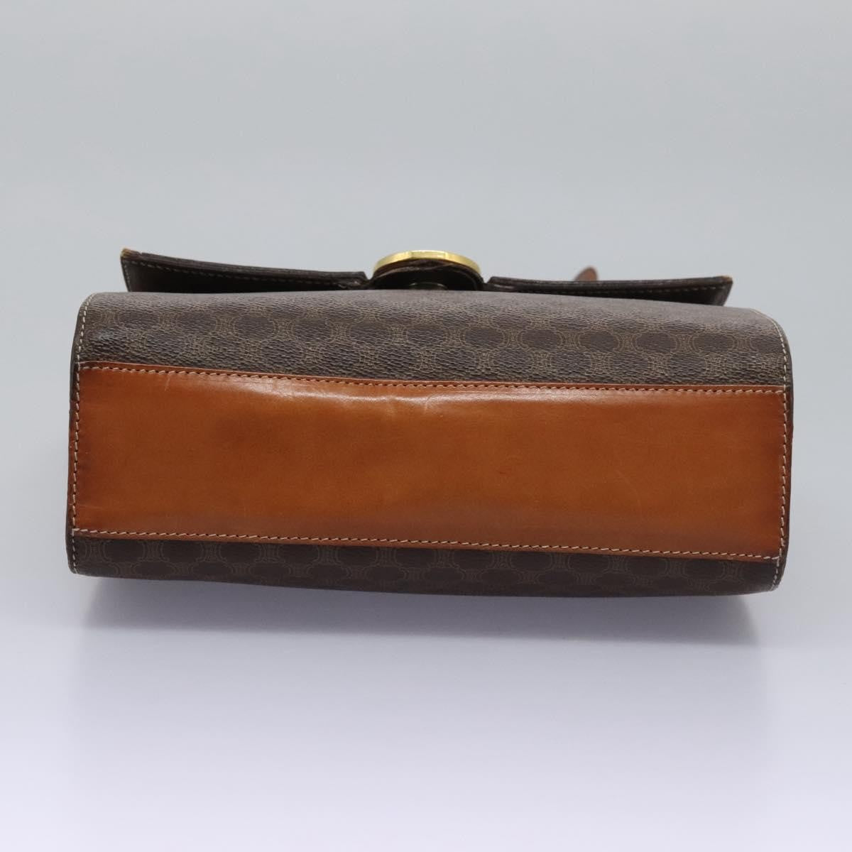 Celine Vintage Macadam Circle Logo Shoulder Bag Canvas and Leather, BROWN, CANVAS, Shoulder bag