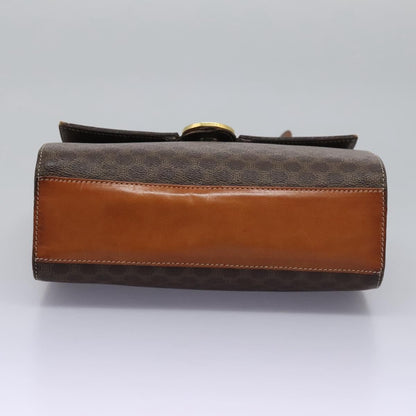 Celine Vintage Macadam Circle Logo Shoulder Bag Canvas and Leather, BROWN, CANVAS, Shoulder bag