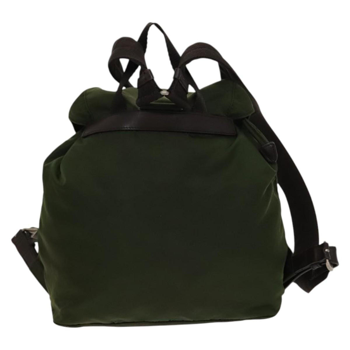 Prada Vela Double Front Pocket Backpack Tessuto with Saffiano Leather, KHAKI, NYLON, Backpack