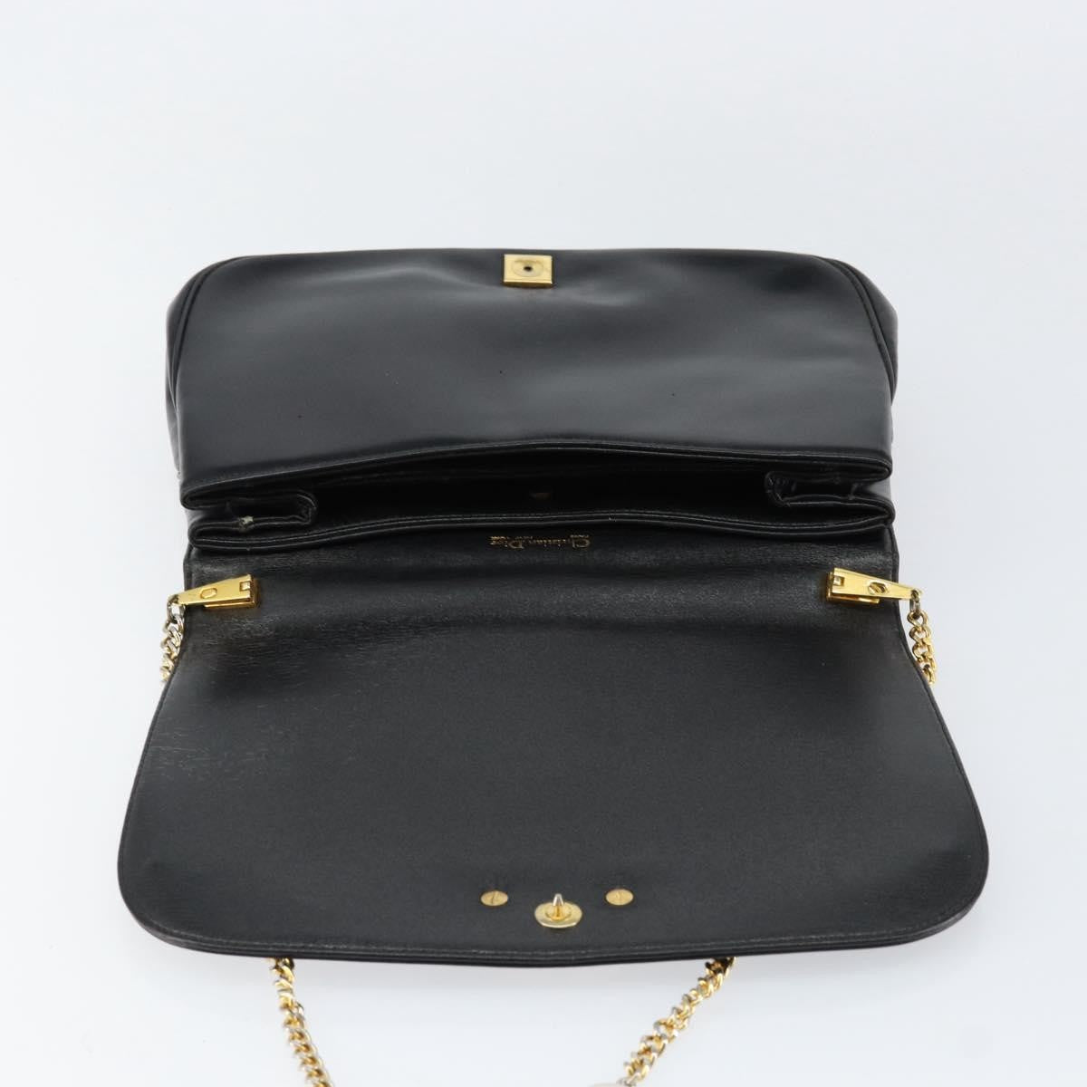Christian Dior Vintage Chain Flap Shoulder Bag Leather, BLACK, LEATHER, Shoulder bag