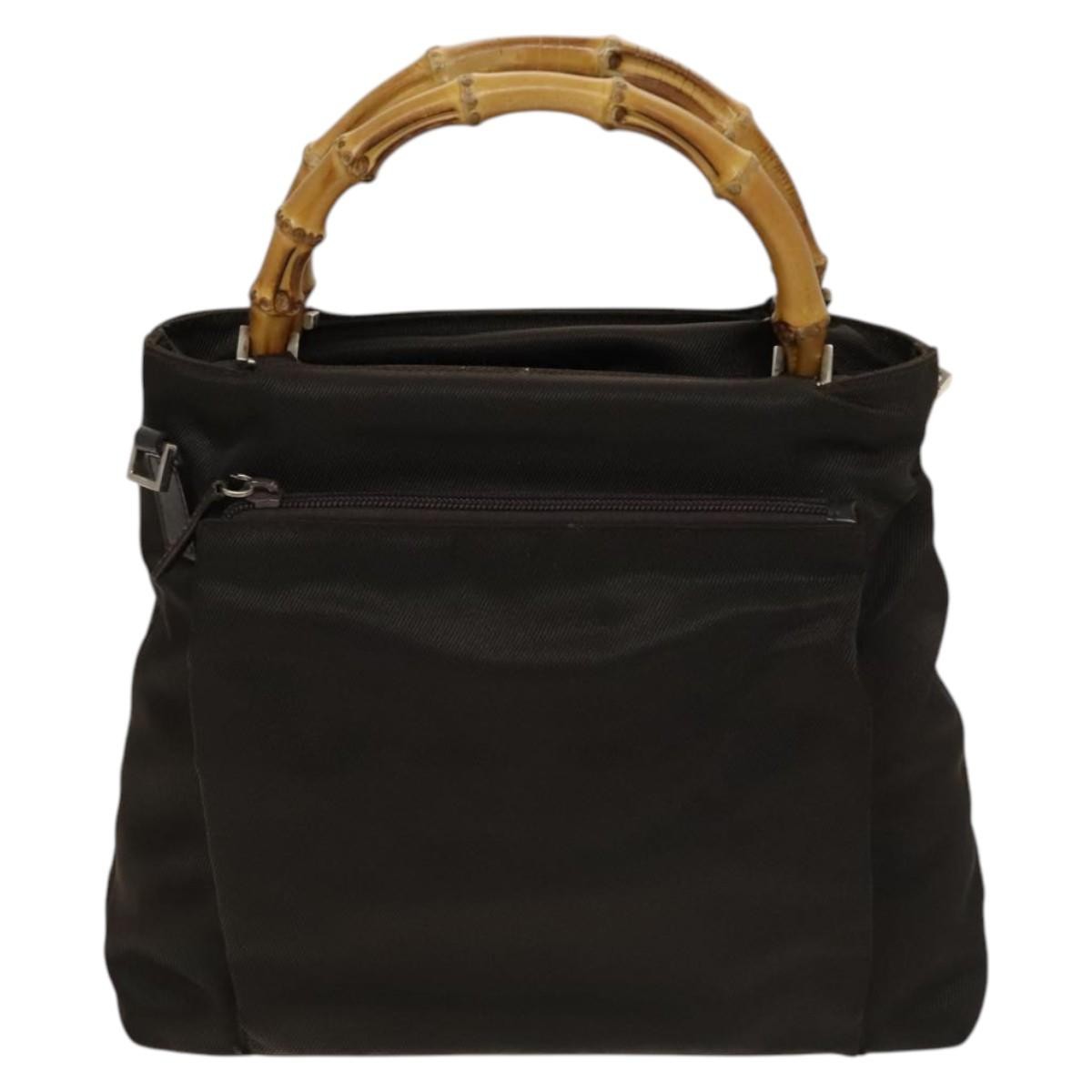 Gucci Vintage Bamboo Handle Bag Nylon, BROWN, NYLON, Handbag