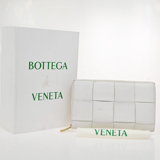 Bottega Veneta Cassette Zip Around Wallet Maxi Intrecciato Leather, WHITE, LEATHER, Wallets