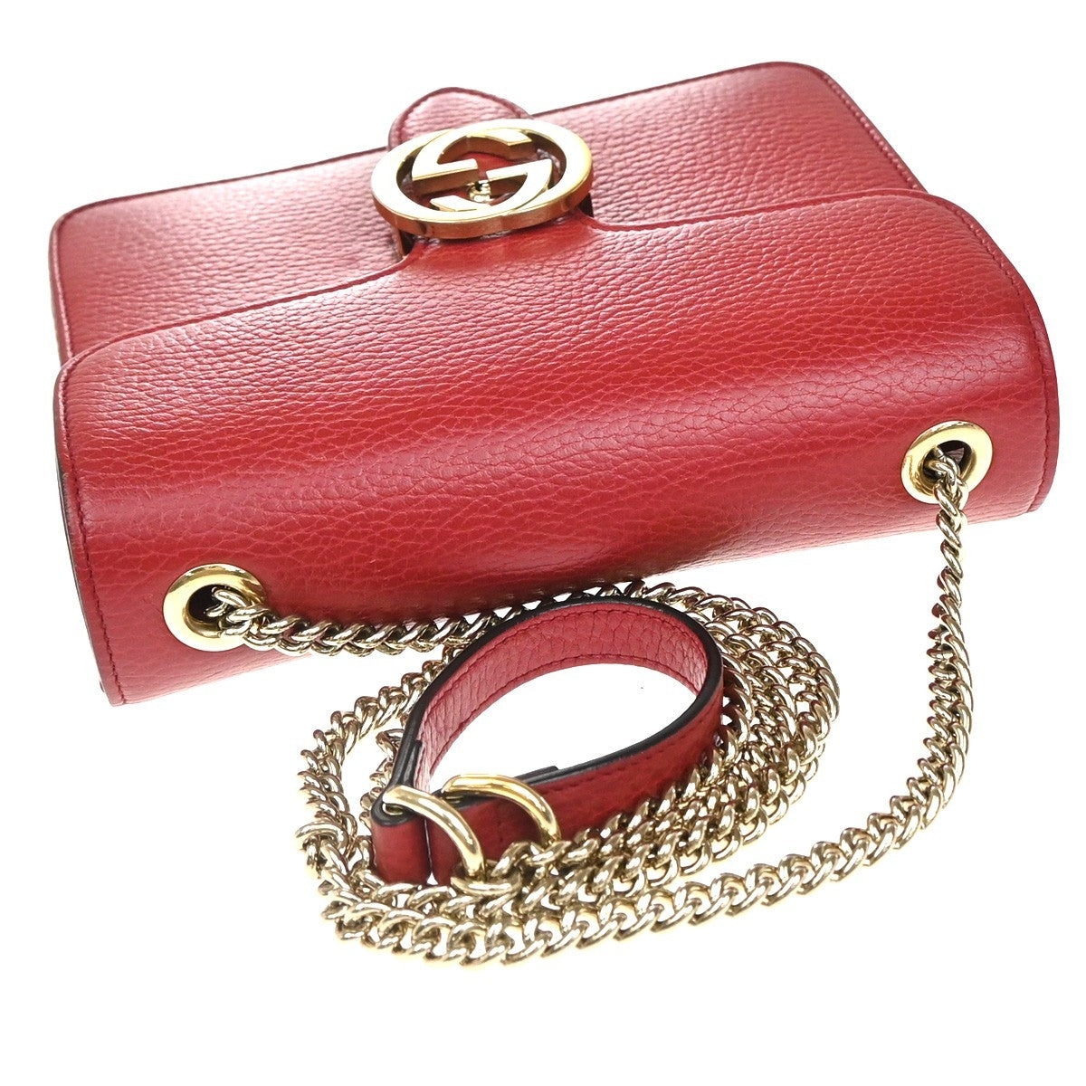 Gucci Interlocking Shoulder Bag Leather, RED, LEATHER, Shoulder bag