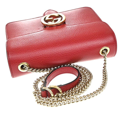 Gucci Interlocking Shoulder Bag Leather, RED, LEATHER, Shoulder bag