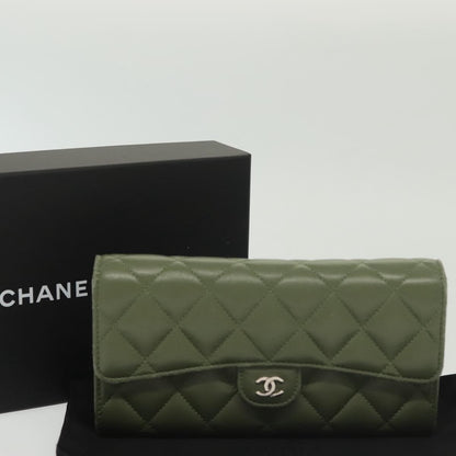 Chanel CC Gusset Classic Flap Wallet Quilted Lambskin, GREEN, LEATHER, Wallets