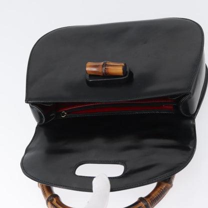 Gucci Vintage Convertible Bamboo Top Handle Bag Leather, BLACK, LEATHER, Handbag