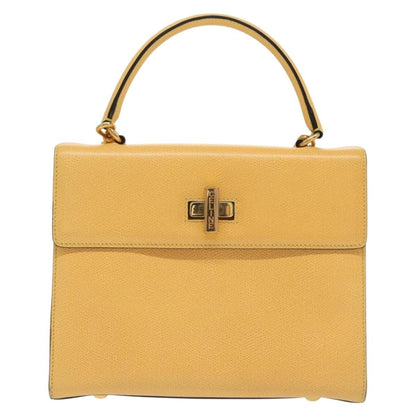 Celine Vintage Convertible Turnlock Top Handle Bag Leather, YELLOW, LEATHER, Handbag