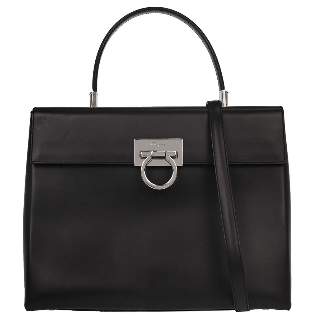 Salvatore Ferragamo Convertible Top Handle Bag Leather, BLACK, LEATHER, Handbag