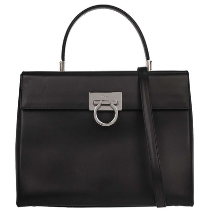 Salvatore Ferragamo Convertible Top Handle Bag Leather, BLACK, LEATHER, Handbag
