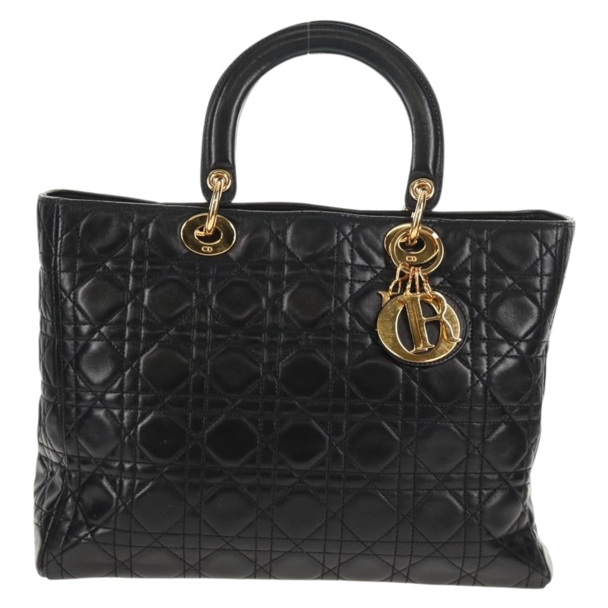 Christian Dior Vintage Lady Dior Bag Cannage Quilt Lambskin, BLACK, LEATHER, Handbag