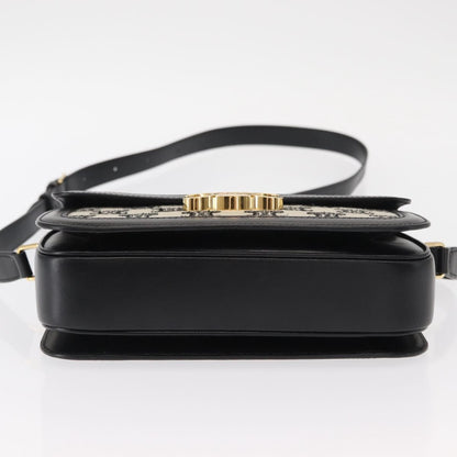 Celine Triomphe Shoulder Bag Canvas with Leather, BLACK, LEATHER, Shoulder bag