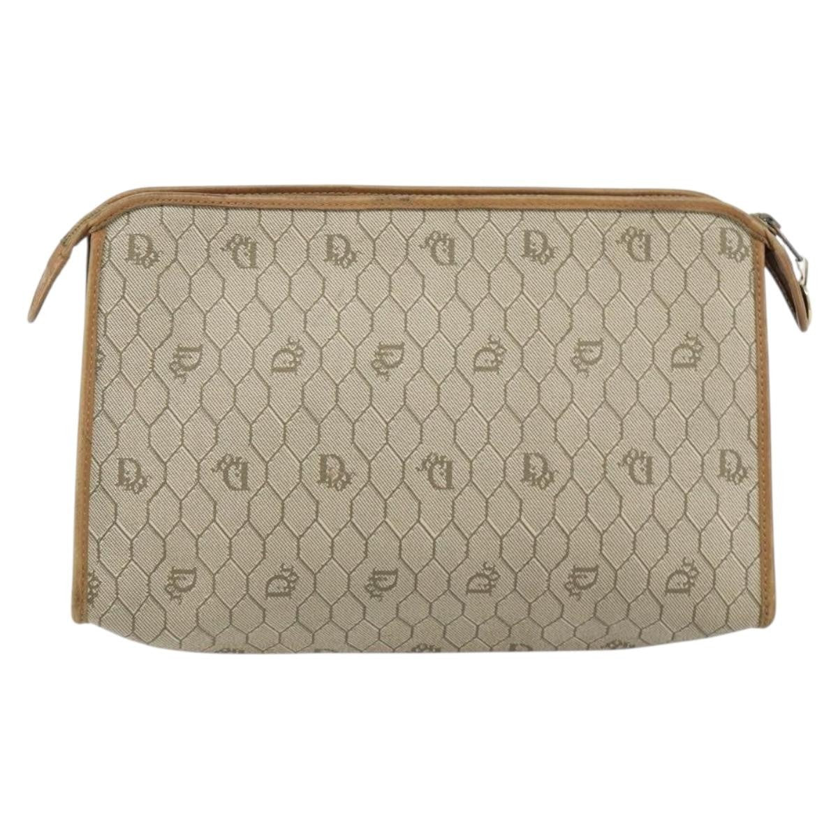 Christian Dior Vintage Honeycomb Zip Pouch Canvas and Leather, BEIGE, CANVAS, Clutche & pouche