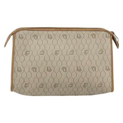 Christian Dior Vintage Honeycomb Zip Pouch Canvas and Leather, BEIGE, CANVAS, Clutche & pouche