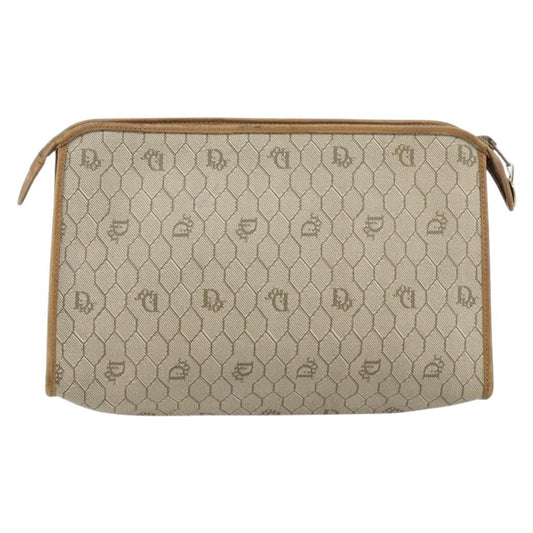 Christian Dior Vintage Honeycomb Zip Pouch Canvas and Leather, BEIGE, CANVAS, Clutche & pouche