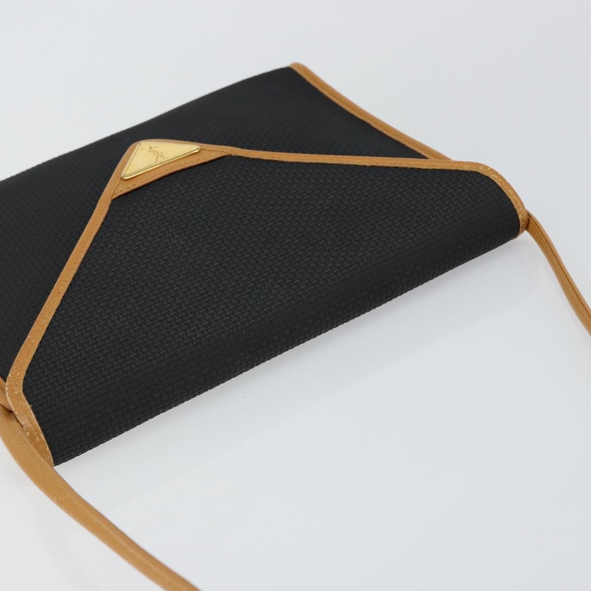 Saint Laurent Vintage Flap Crossbody Bag Coated Canvas with Leather, BLACK, PVC, Shoulder bag