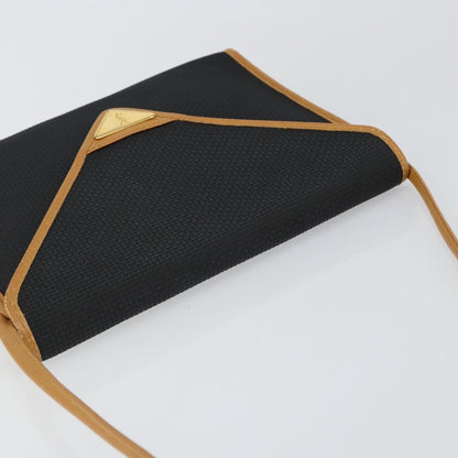 Saint Laurent Vintage Flap Crossbody Bag Coated Canvas with Leather, BLACK, PVC, Shoulder bag