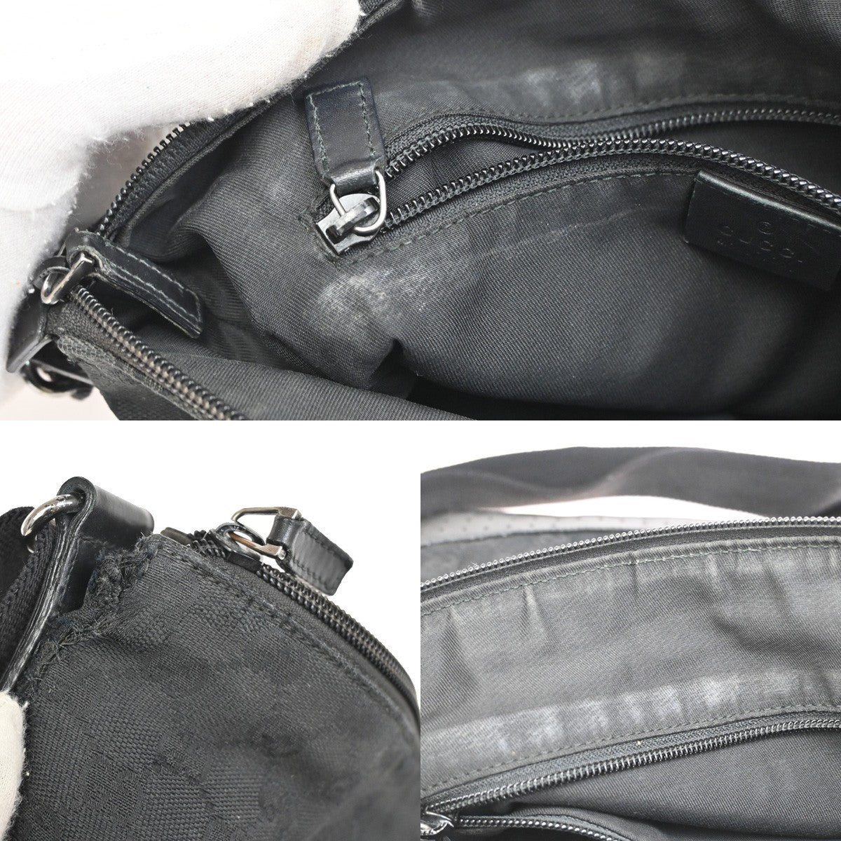 Gucci Zip Messenger GG Canvas with Perforated Leather, BLACK, CANVAS, Shoulder bag