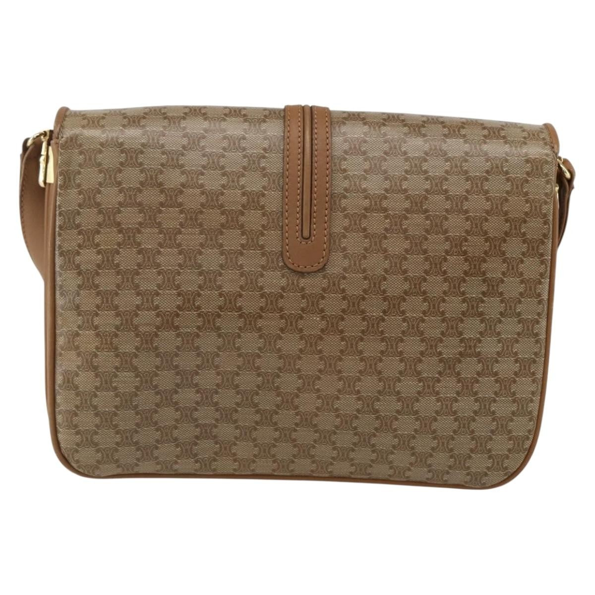 Celine Vintage Macadam Shoulder Bag Canvas and Leather, BEIGE, CANVAS, Shoulder bag