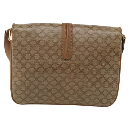 Celine Vintage Macadam Shoulder Bag Canvas and Leather, BEIGE, CANVAS, Shoulder bag