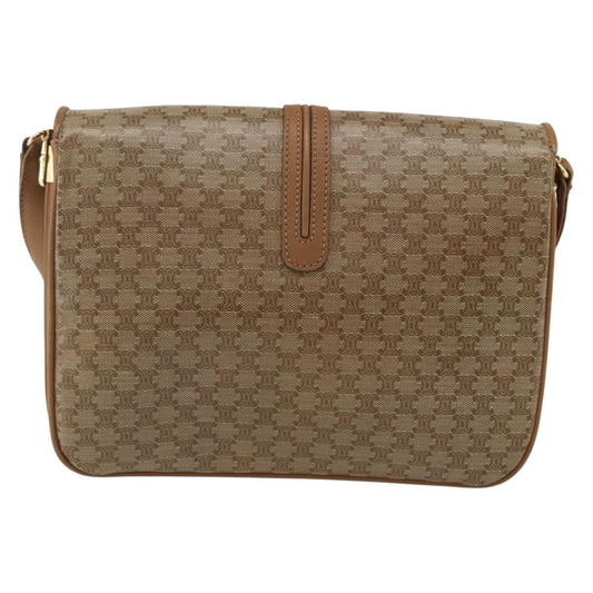 Celine Vintage Macadam Shoulder Bag Canvas and Leather, BEIGE, CANVAS, Shoulder bag