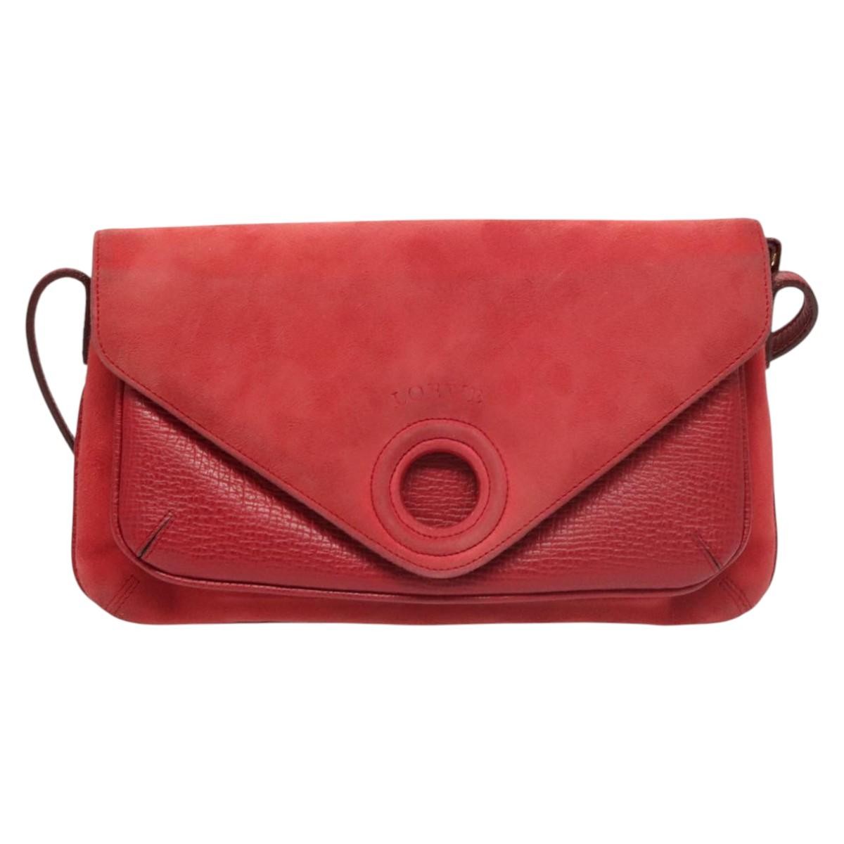Loewe Anagram Shoulder Bag Leather, RED, SUEDE, Shoulder bag
