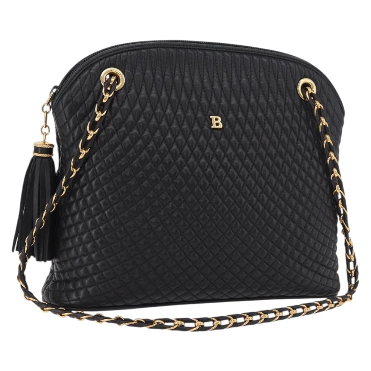 Bally Vintage Chain Shoulder Bag Quilted Leather, Black, Leather, Shoulder Bag