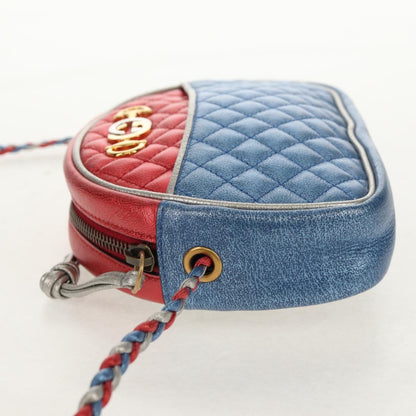 Gucci Trapuntata Camera Shoulder Bag Lambskin, BLUE, LEATHER, Shoulder bag