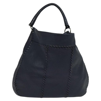 Bottega Veneta Open Hobo Cervo with Intrecciato Detail, NAVY, LEATHER, Shoulder bag