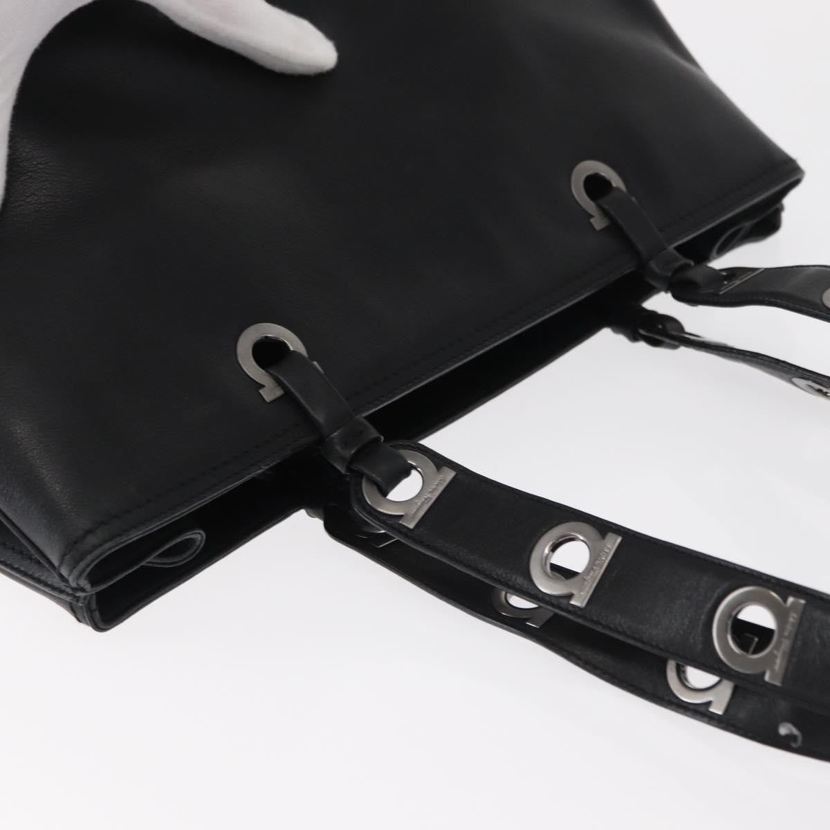 Salvatore Ferragamo Gancini Tote Leather, BLACK, LEATHER, Tote bag