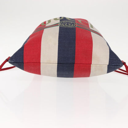 Gucci Logo Drawstring Backpack Striped Canvas, BLUE, CANVAS, Backpack