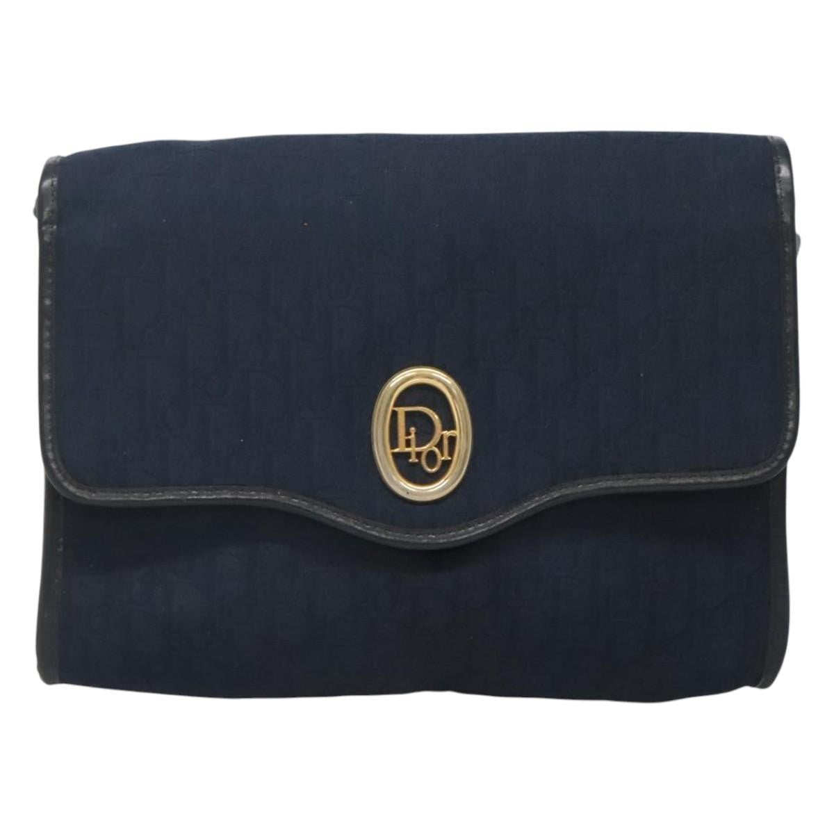 Christian Dior Vintage Trotter Flap Shoulder Bag Canvas, NAVY, CANVAS, Shoulder bag