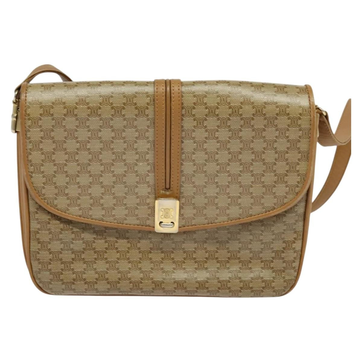 Celine Macadam Shoulder Bag PVC Leather, BEIGE, CANVAS, Shoulder bag