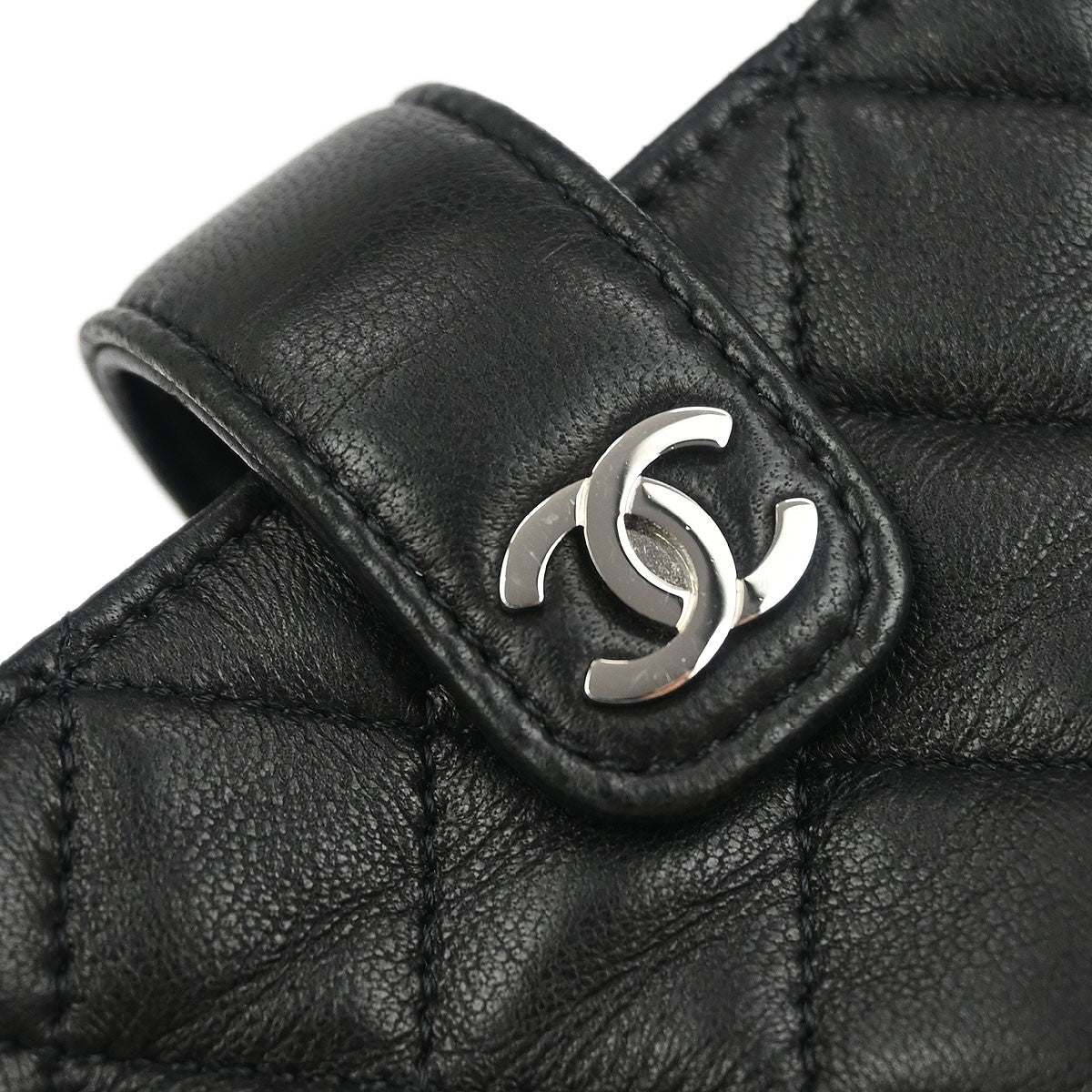 Chanel Chain Phone Holder Crossbody Bag Quilted Lambskin, BLACK, LEATHER, Clutche & pouche