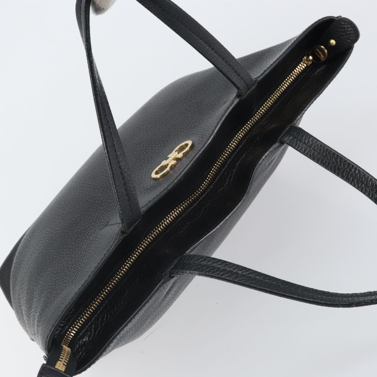 Salvatore Ferragamo Gancini Tote Leather, BLACK, LEATHER, Tote bag