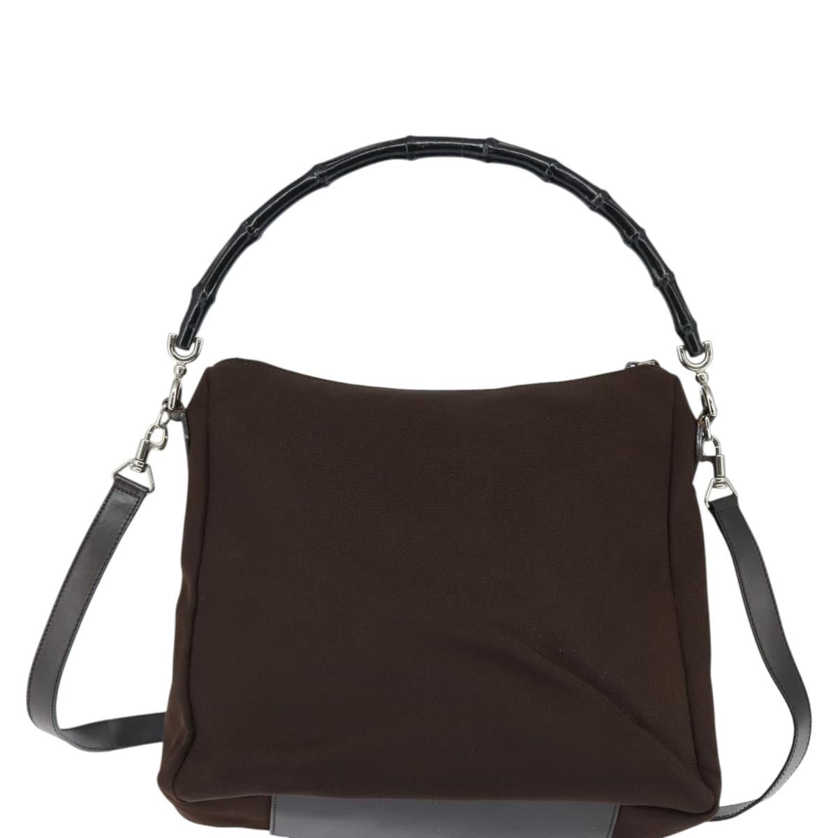 Gucci Vintage Bamboo Handle Bag Nylon, BROWN, NYLON, Handbag