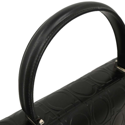 Salvatore Ferragamo Vintage Gancini Top Handle Bag Embossed Leather, BLACK, LEATHER, Handbag