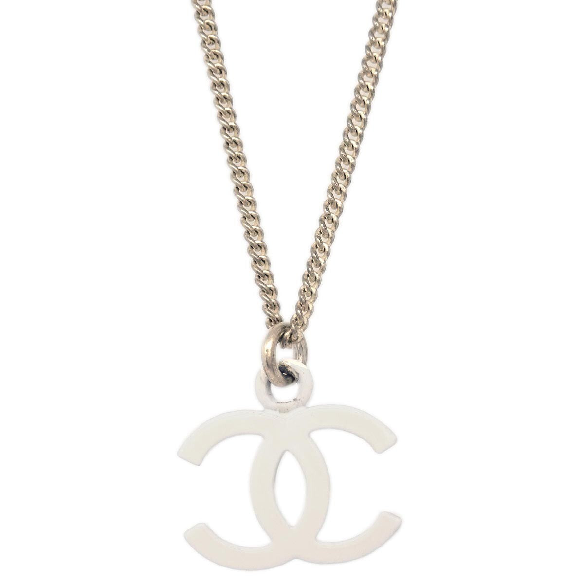 Chanel Vintage CC Pendant Long Necklace Metal, SILVER, SILVER_PLATED, Necklace