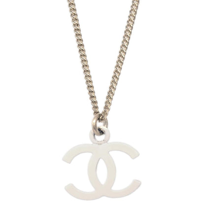 Chanel Vintage CC Pendant Long Necklace Metal, SILVER, SILVER_PLATED, Necklace
