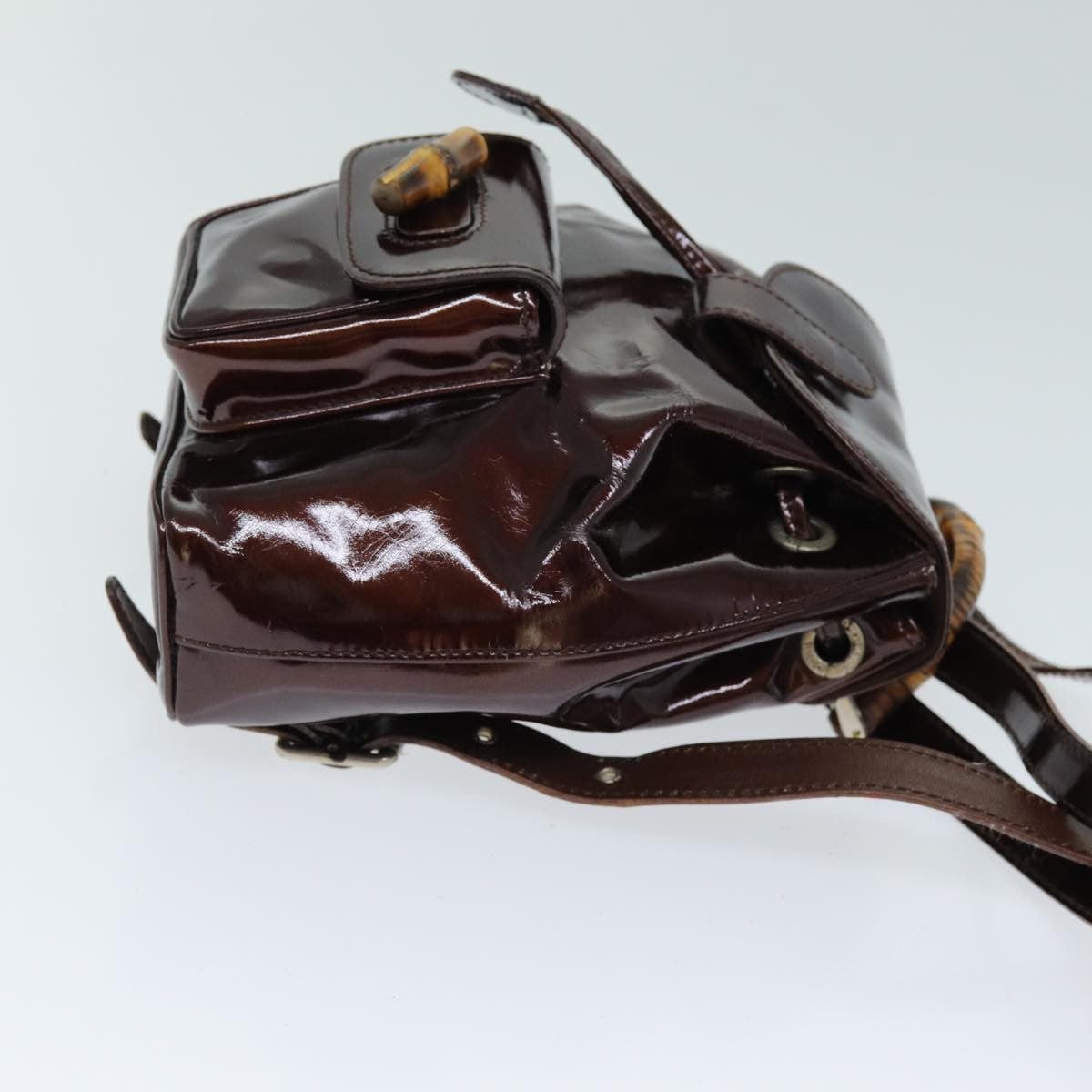 Gucci Vintage Bamboo Backpack Patent, BROWN, PATENT_LEATHER, Backpack