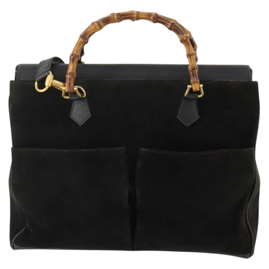 Gucci Vintage Diana Bamboo Top Handle Tote Ostrich, Black, Suede, Tote Bag