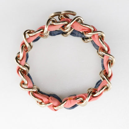 Chanel Coco mark chain 2 bracelet Metal and denim, SILVER, METAL, Bracelet