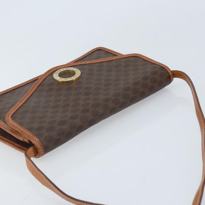 Celine Vintage Macadam Circle Logo Shoulder Bag Canvas and Leather, Brown, Canvas, Shoulder Bag