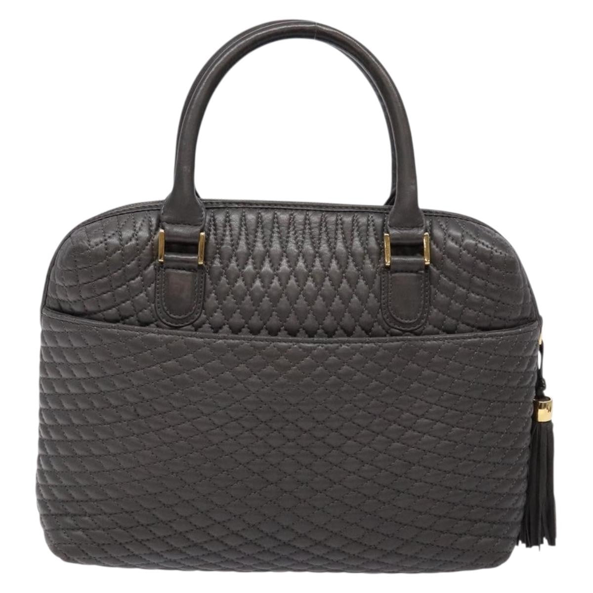Bally Vintage Handbag Quilted Leather, Gray, Leather, Handbag