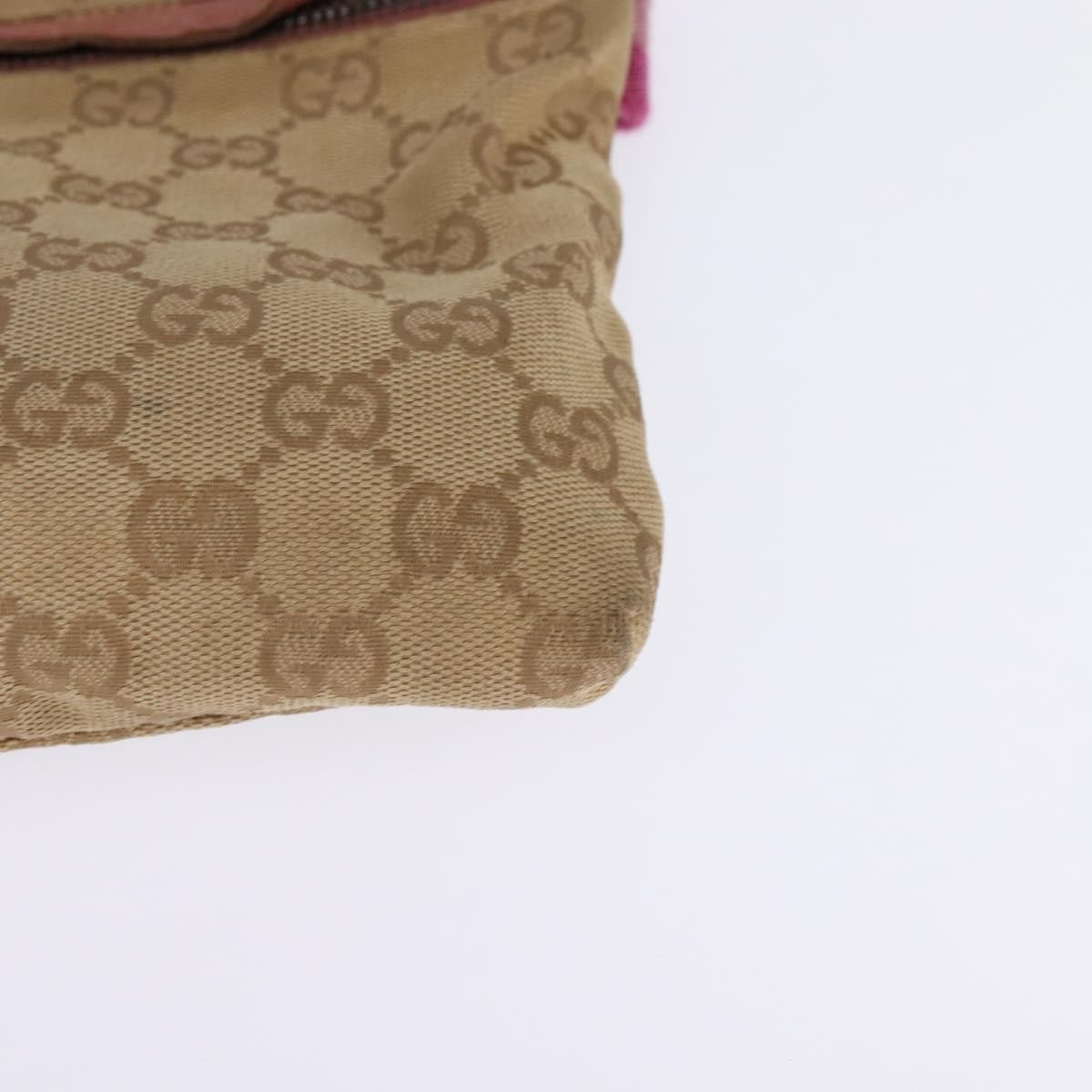 Gucci Vintage Double Belt Bag GG Canvas with Leather, Beige, Canvas, Crossbody Bag