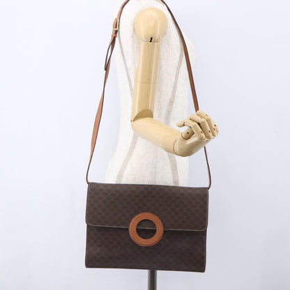 Celine Vintage Macadam Circle Logo Shoulder Bag Canvas and Leather, BROWN, CANVAS, Shoulder bag